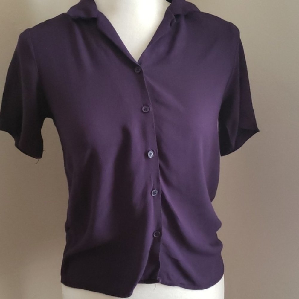 Harmony navy blue blouse top sz small READ**